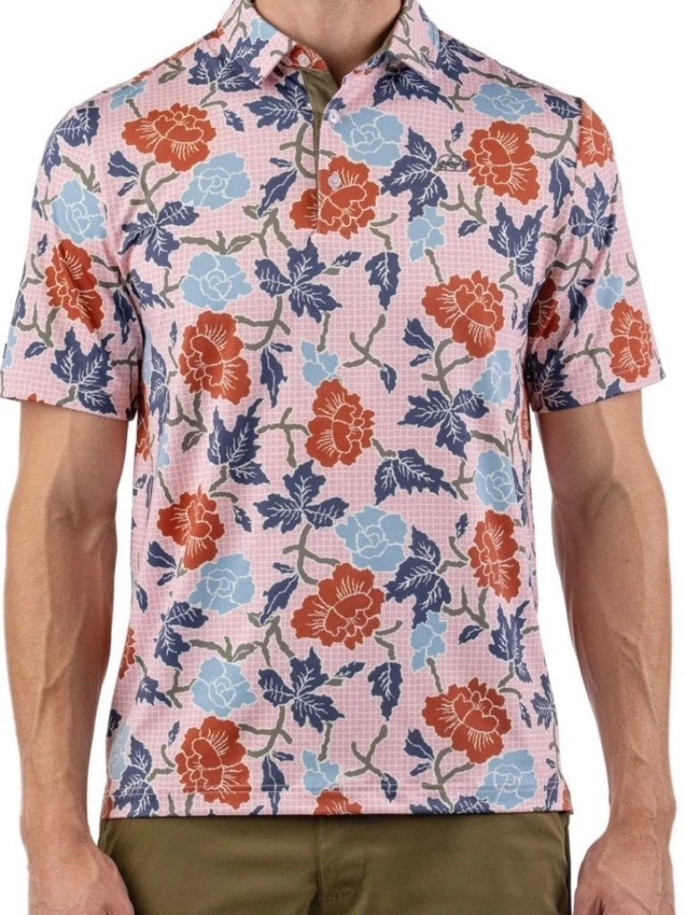 Good Good Pink Canyon Polo Shirt Golf Men's Sz 2xl Floral Print Nwt